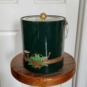 Festive Green Ice Bucket with Gold And Red Accents
